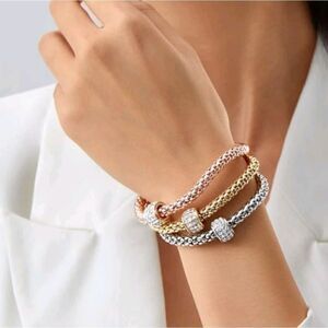 3pc Ring Charm Popcorn Chain Bracelet Set